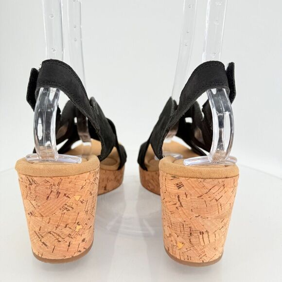 Clarks Giselle Beach Strappy Cork Wedge Heel Platform Sandals Black Size 10M - Picture 7 of 14